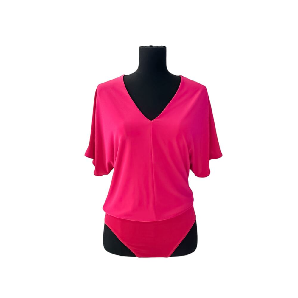 Express Hot Pink V-Neck Bodysuit Stretch Relaxed Fit Flattering Top Small